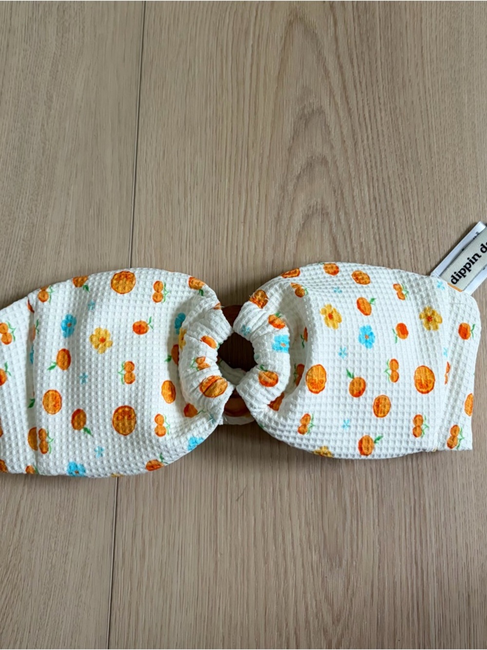 Dippin' Daisy's White Bandeau Bikini Top with Orange & Blue Floral Fruit Print